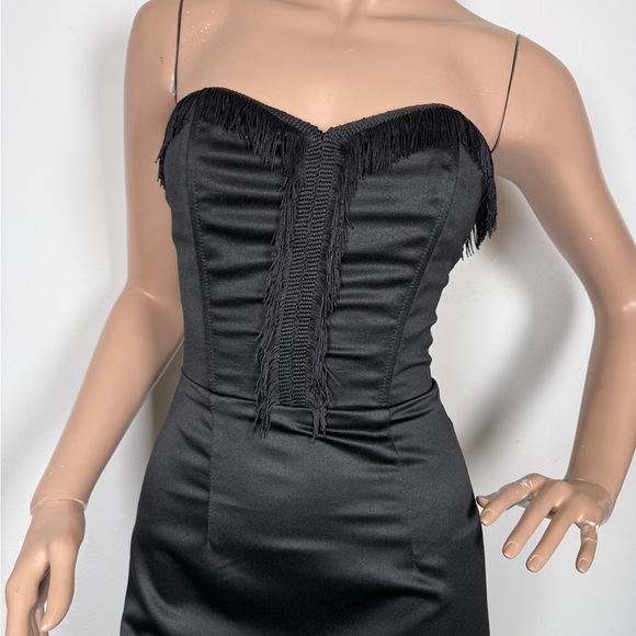 Collectif black satin fringe bustier dress - Picture 3 of 6